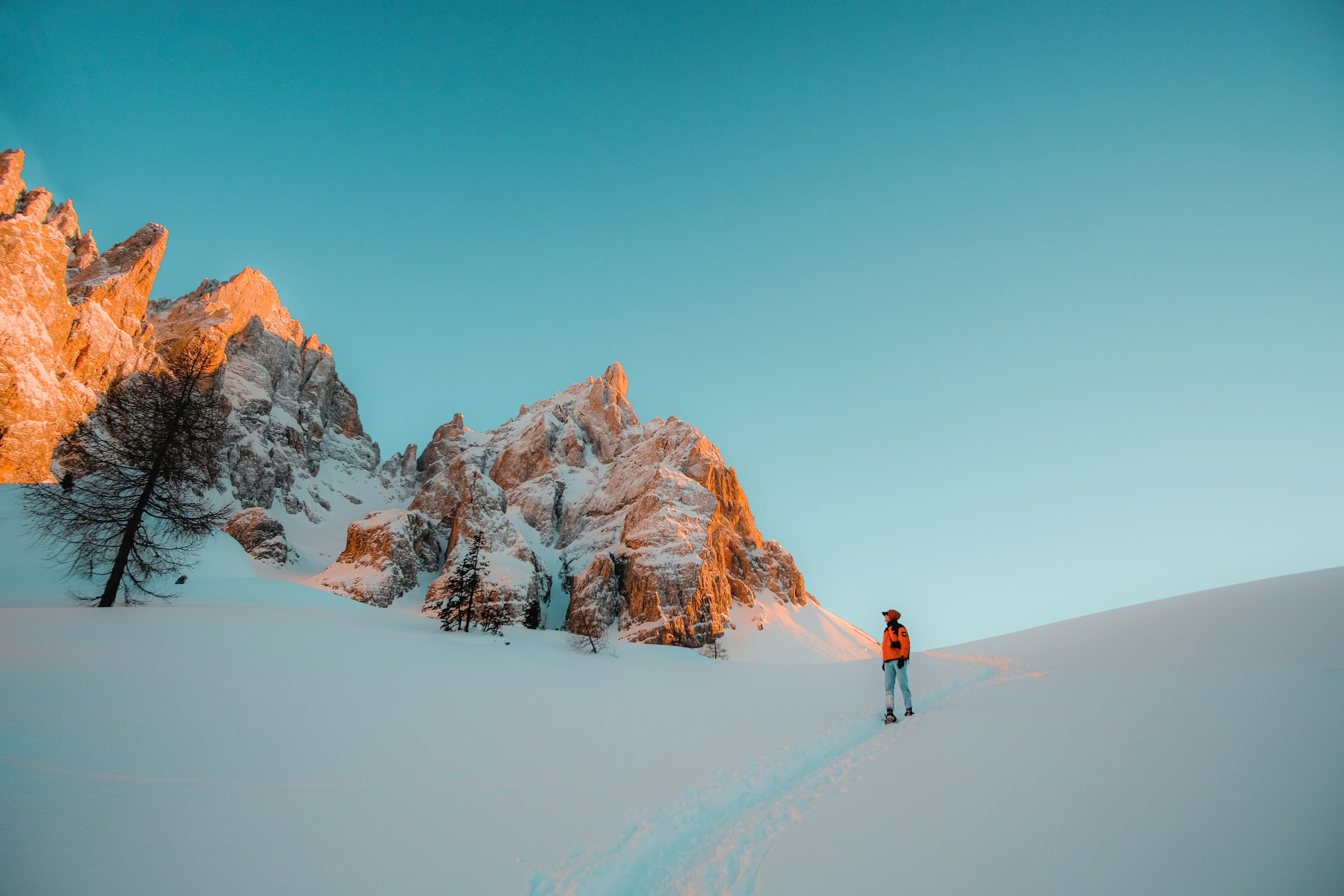 Snowshoe in the mountains of Passo Tonale ski resort