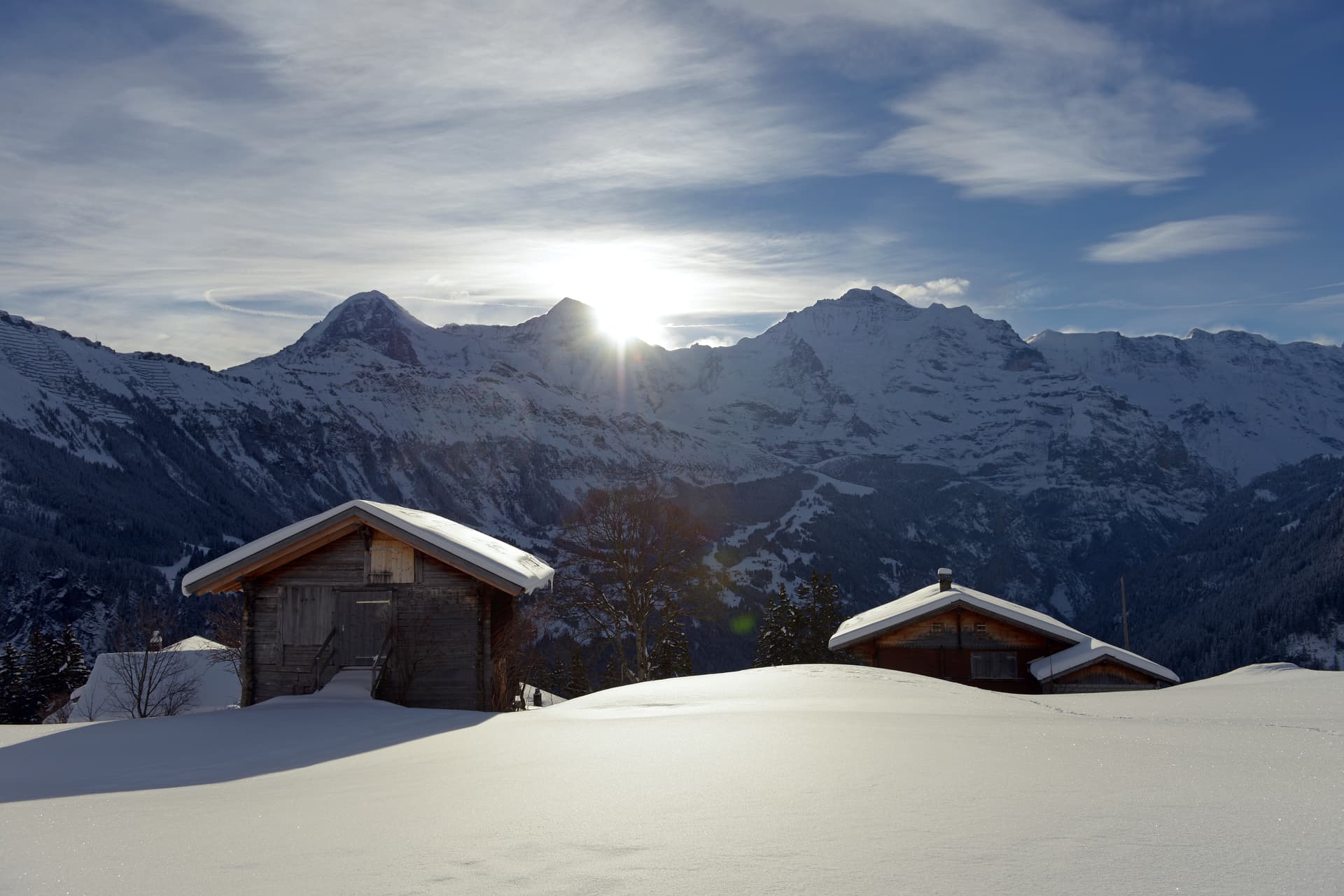 Lauterbrunnen mountain view in the snow